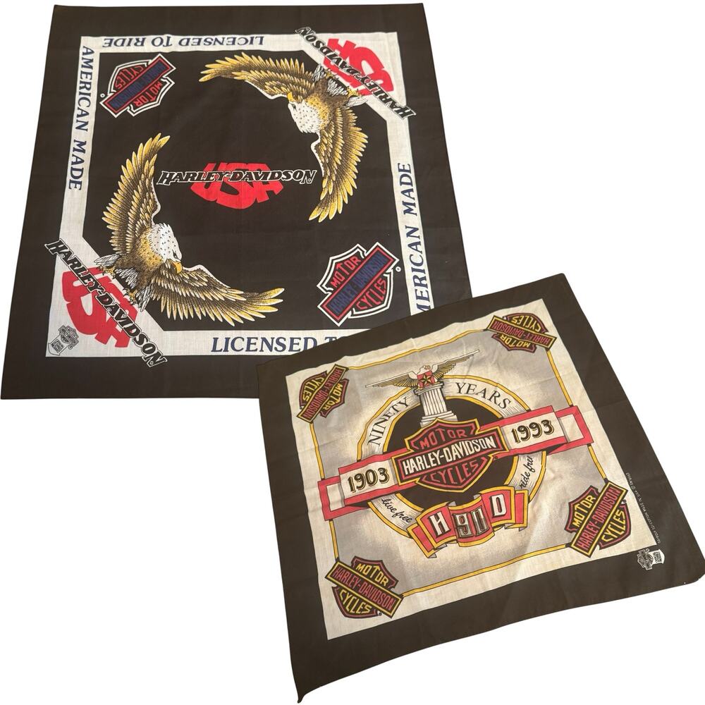 2 1990's Harley Davidson Bandanna's Vintage HD Made in USA